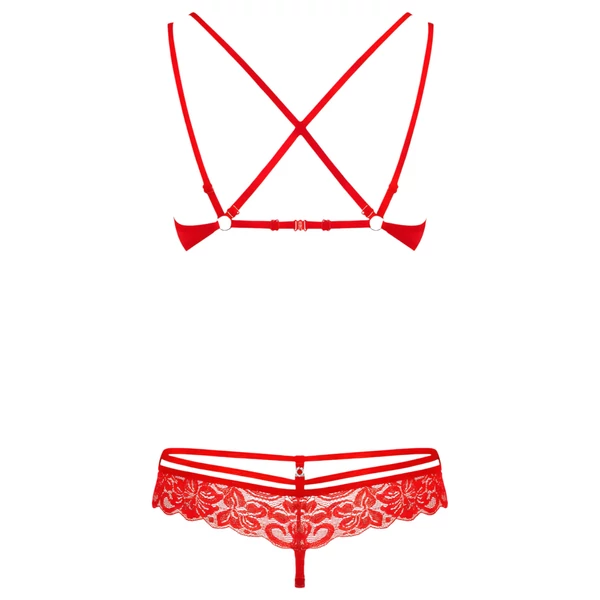 Obsessive 860-SET-3 - rózsás, csipke melltartó szett (piros)