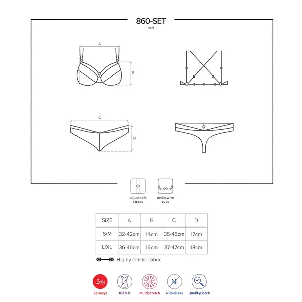 Obsessive 860-SET-3 - rózsás, csipke melltartó szett (piros)
