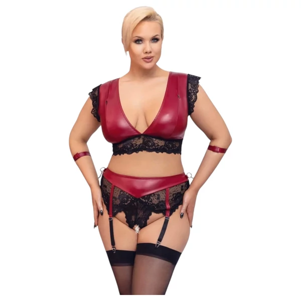 Cottelli Bondage Plus Size - csipkés melltartó szett (piros)