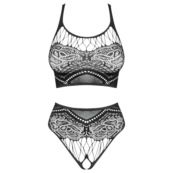 Obsessive K103 - rugalmas, nyitott necc szett (fekete) - S-L