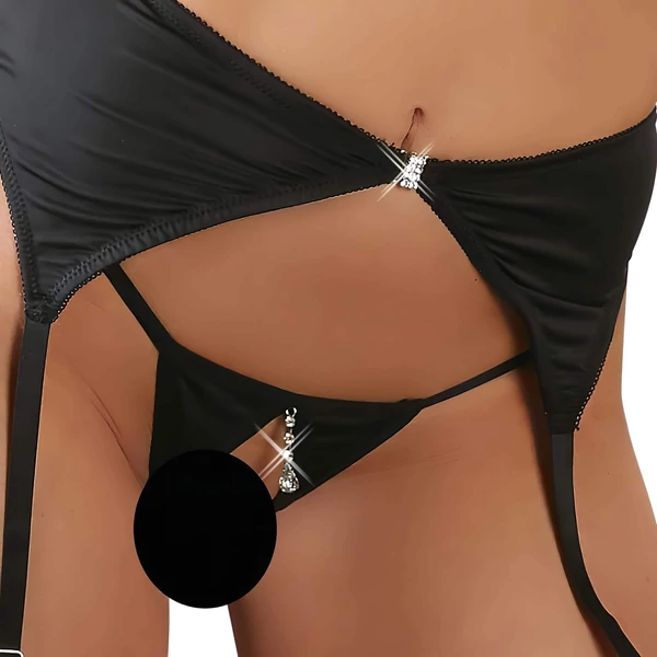 Abierta Fina - csillogó köves fehérnemű szett (fekete)