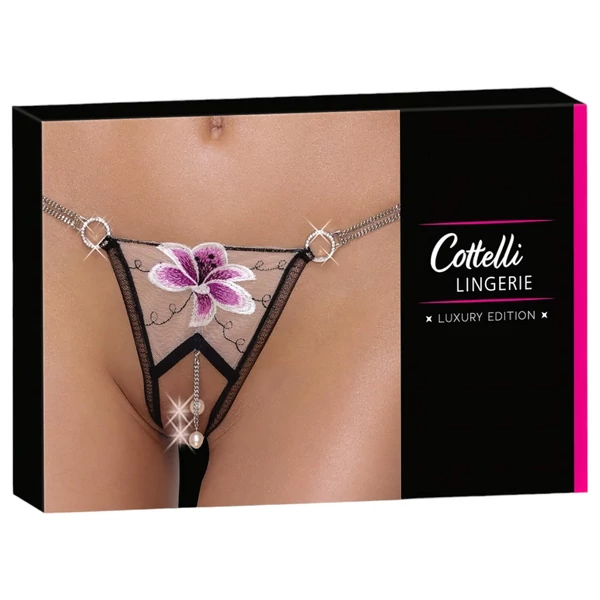 Cottelli - luxus, hímzett liliom tanga (fekete-fehér)