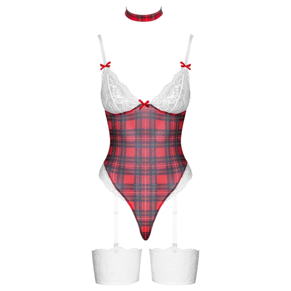 Cottelli - kockás body szett (piros)