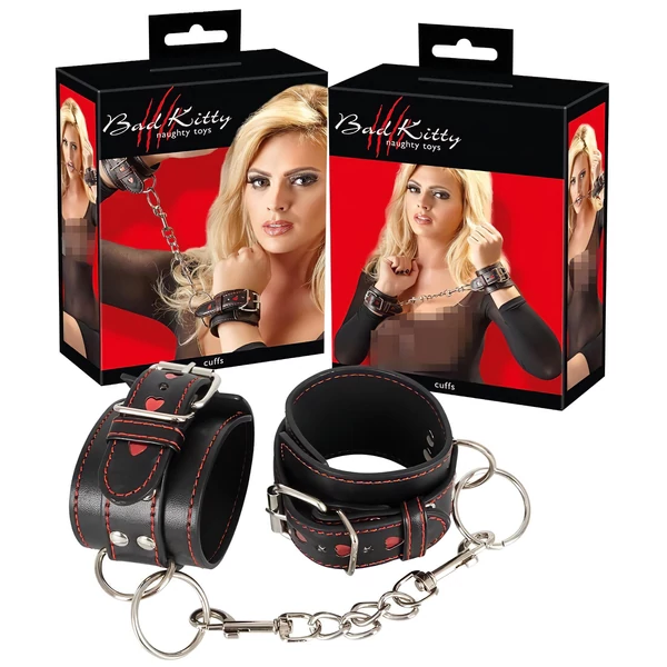 Bad Kitty - szíves bilincsek (fekete)