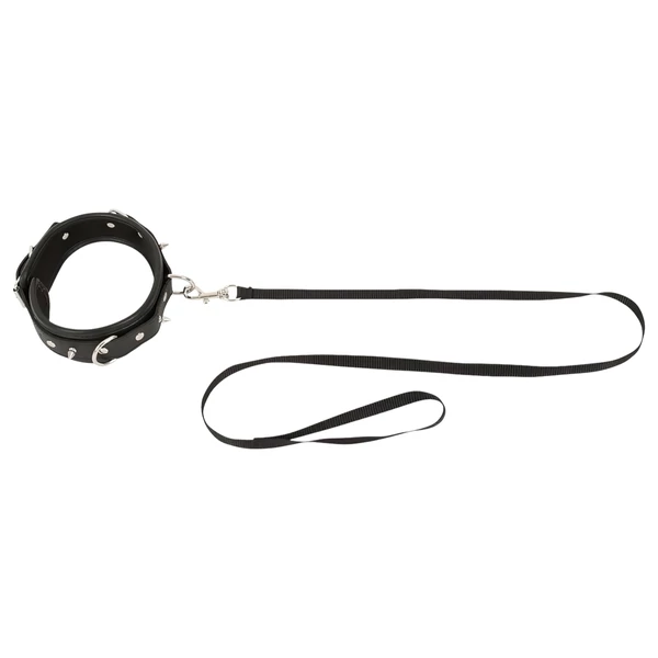 Bad Kitty - tüskés, szegecses nyakörv és póráz (fekete)