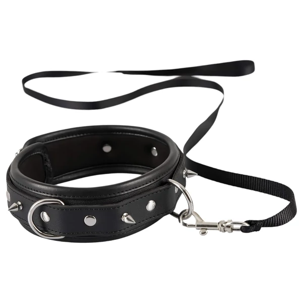 Bad Kitty - tüskés, szegecses nyakörv és póráz (fekete)