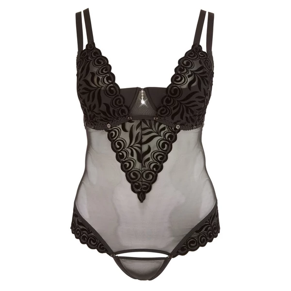 Cottelli Plus Size - Bársonyos, variálható body (fekete)