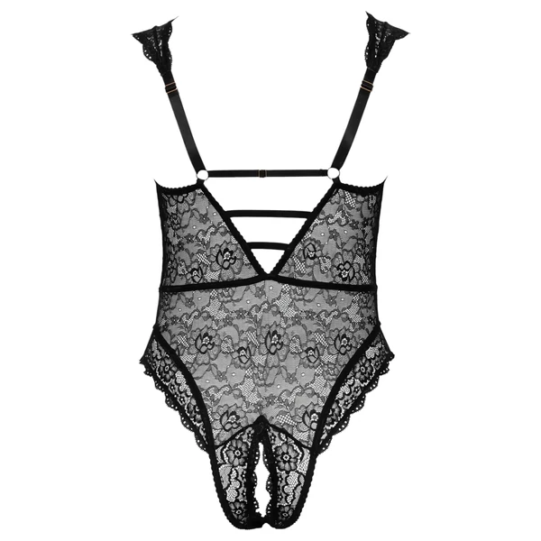 Cottelli Curves Plus Size - átlátszó mintás body (fekete)