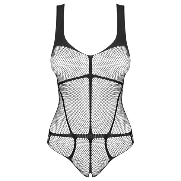 Obsessive B336 - átlátszó, nyitott necc body (fekete) - S-L