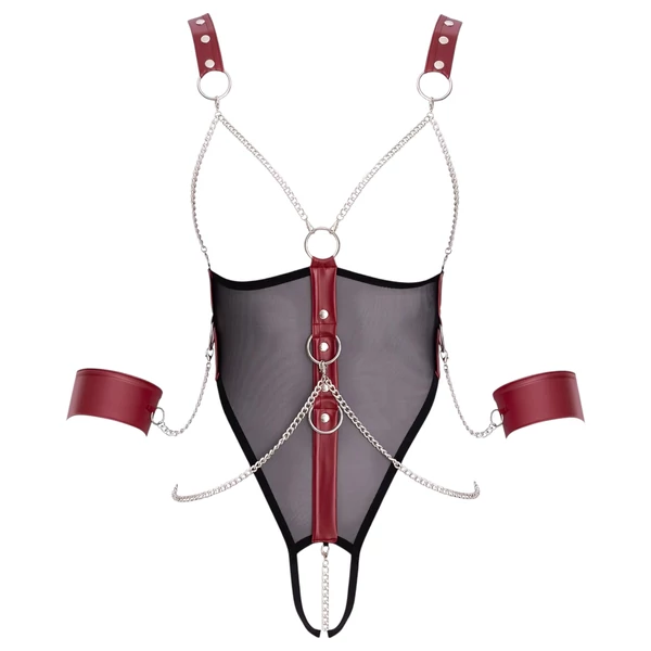 Cottelli Bondage - pántos nyitott body lánccal (fekete)