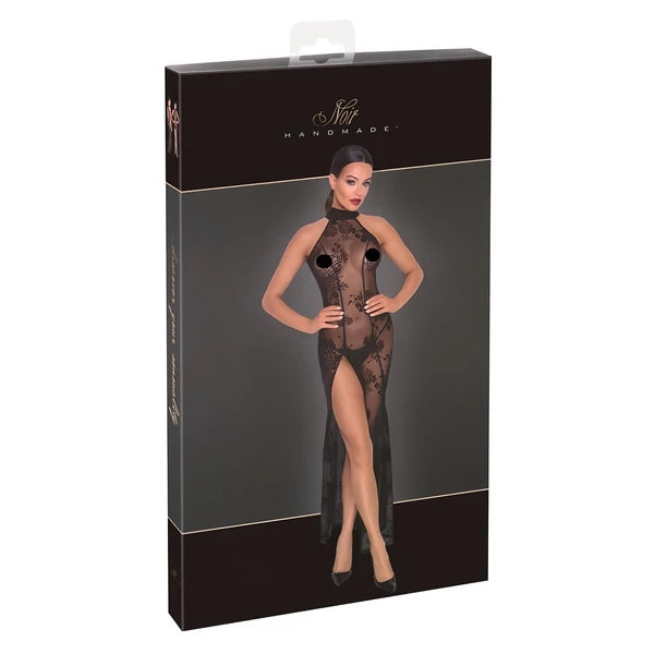 Noir - átlátszó, virágos, hosszú ruha (fekete)