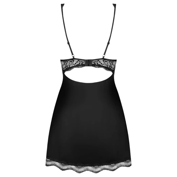 Obsessive Luvae - virágos, strasszos hálóing és tanga (fekete)