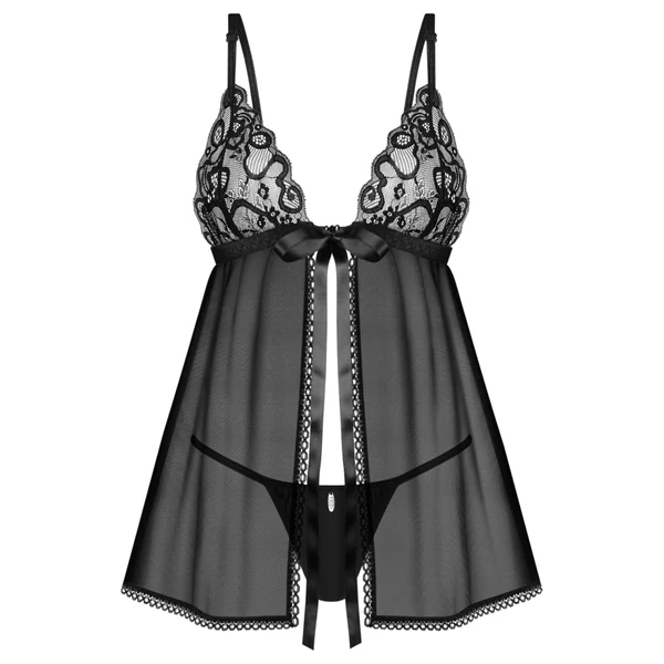 Obsessive Blomentis - csipkés babydoll szett (fekete)