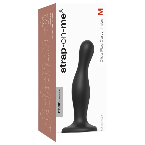 Strap-on-me Curvy M - hullámos, tapadókorongos dildó (fekete)