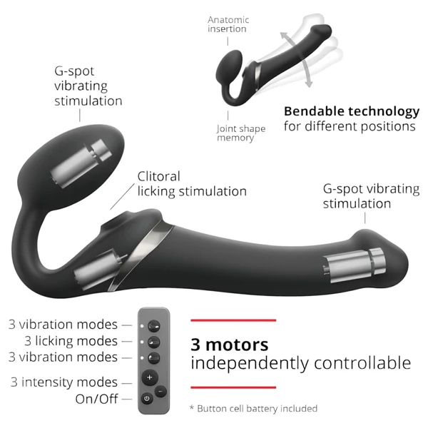 Strap-on-me M - léghullámos felcsatolható vibrátor (fekete)