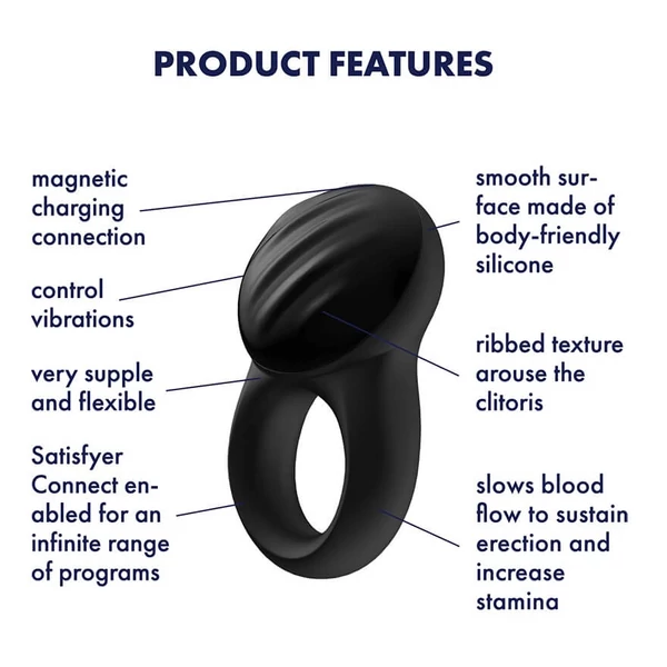 Satisfyer Signet Ring - okos, akkus, vibrációs péniszgyűrű (fekete)