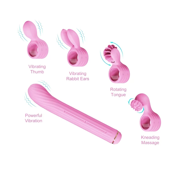 Magic Stick - vibrátor, cserélhető feltétekkel (pink)