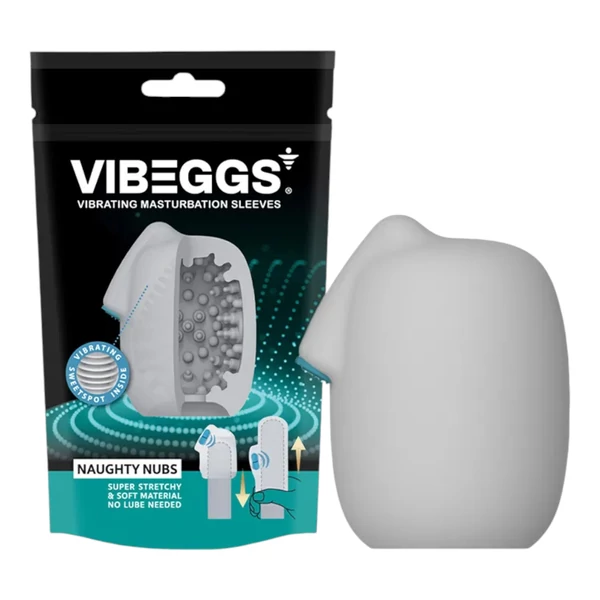VIBEGGS Naughty Nubs - vibrációs tojás maszturbátor (fehér)