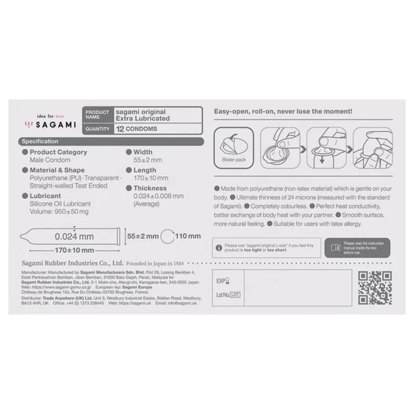 Sagami Original 0.02 - extra síkosított óvszer - 55mm (12db)