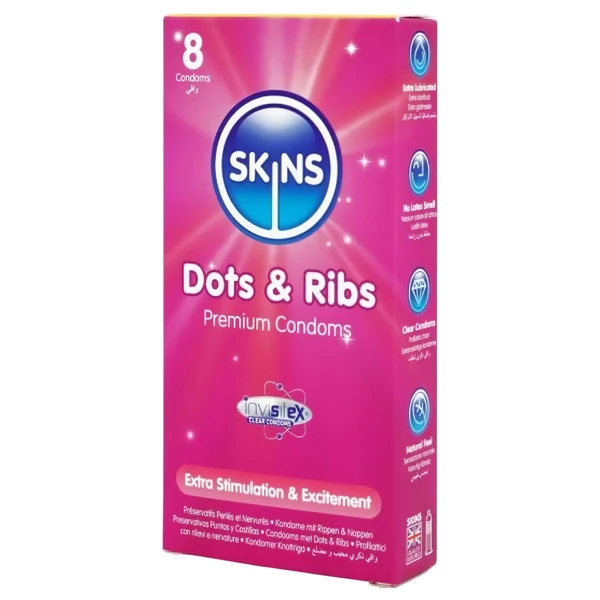 Skins - bordázott és pontozott óvszer (8db)