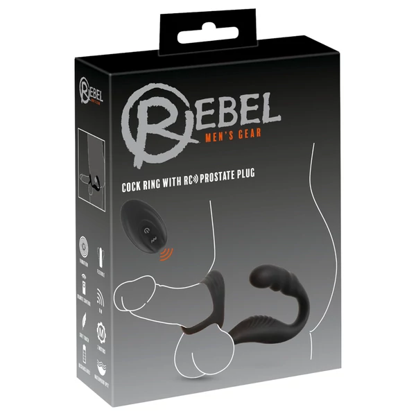 Rebel - prosztata vibrátor pénisz-és heregyűrűvel (fekete)