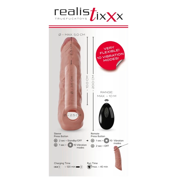 Realistixxx - rádiós vibrációs péniszköpeny - natúr (20cm)