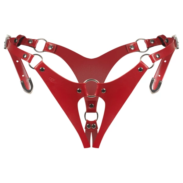 Obsessive Inferro - bőr hatású nyitott, állítható tanga (piros)