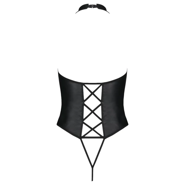 Passion Nancy - nyitott, keresztpántos body (fekete)