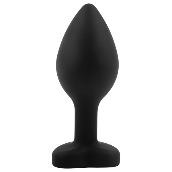 Sunfo - szilikon anál plug szív alakú lila kővel (fekete)