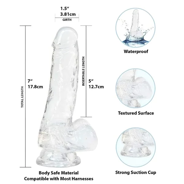 Addiction Crystal - tapadókorongos dildó (átlátszó) - 18cm