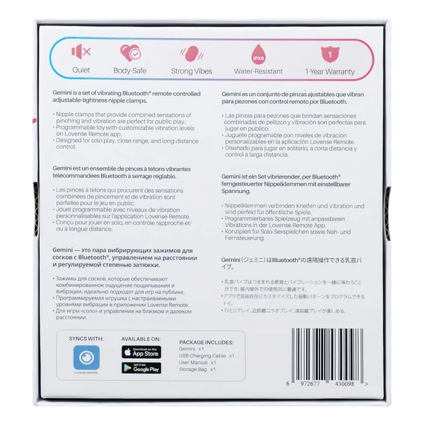 LOVENSE Gemini - okos, vibrációs mellbimbó csipesz (pink)