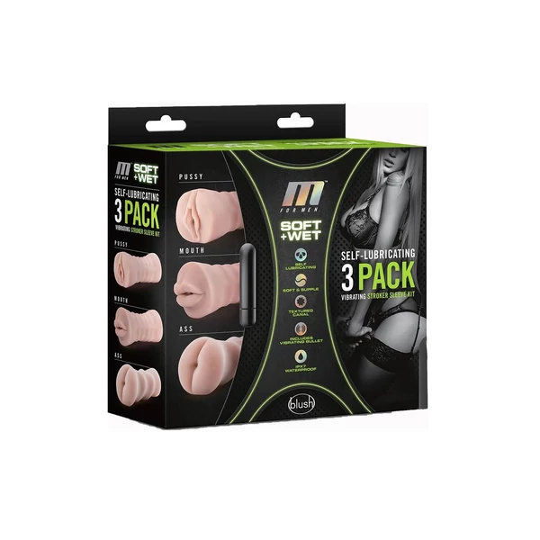M For Men 3 Pack - vibrációs maszturbátor szett (natúr)