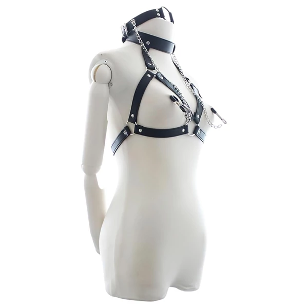 Latetobed - mellhám szájpecekkel és bimbócsipesszel (fekete)