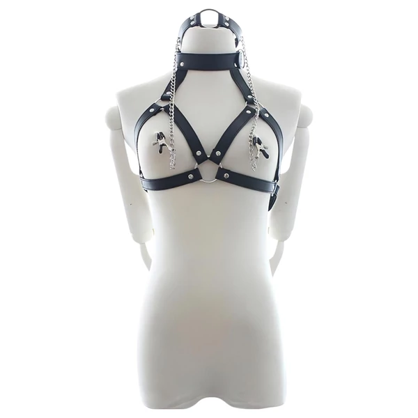 Latetobed - mellhám szájpecekkel és bimbócsipesszel (fekete)