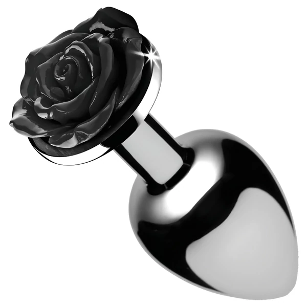 Booty Sparks Black Rose - alumínium anál plug (ezüst-fekete)