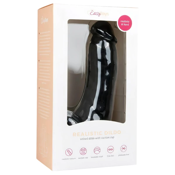 EasyToys - tapadókorongos, herés dildó (20 cm, fekete)