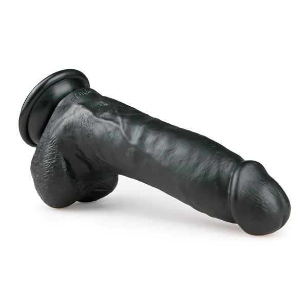 EasyToys - tapadókorongos, herés dildó (20 cm, fekete)