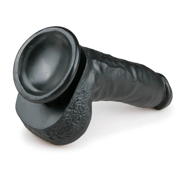 EasyToys - tapadókorongos, herés dildó (20 cm, fekete)