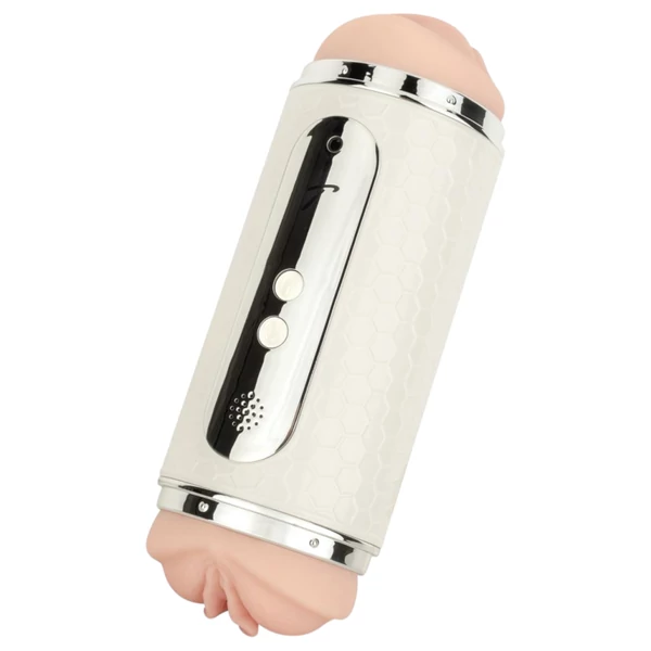 Teazers - hang vezérlésű száj- és punci maszturbátor (fehér)