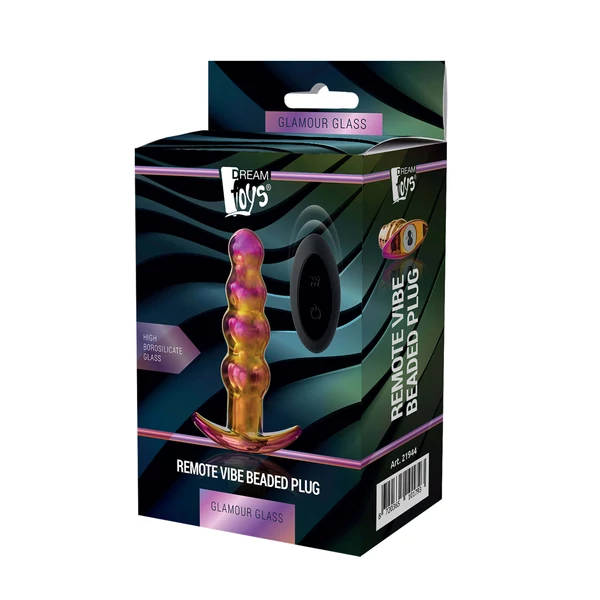 Glamour Glass - rádiós, üveg anál vibrátor - gömbös (színes)