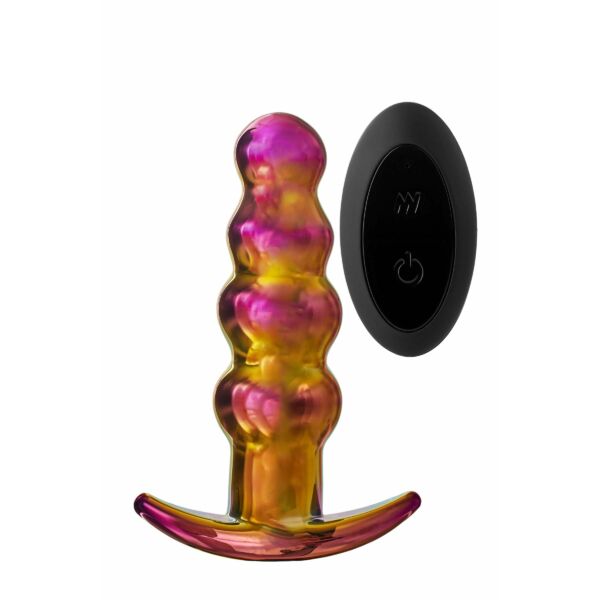 Glamour Glass - rádiós, üveg anál vibrátor - gömbös (színes)