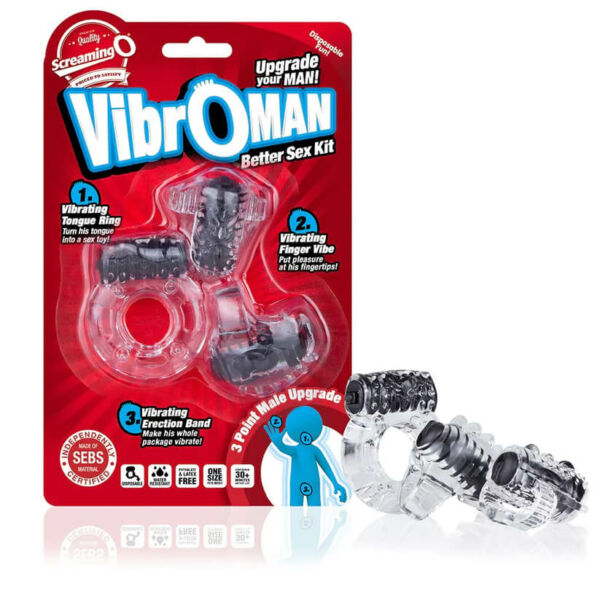 Screaming Vibroman - vibrációs péniszgyűrű szett - fekete (3 részes)