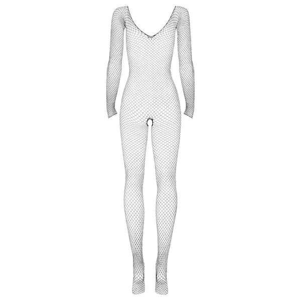 Obsessive N109 - hosszúujjú, nyitott necc overál - fekete (S-L)