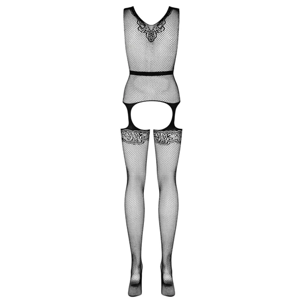 Obsessive F217 - szatén masnis, mintás necc szett - fekete (S-L)