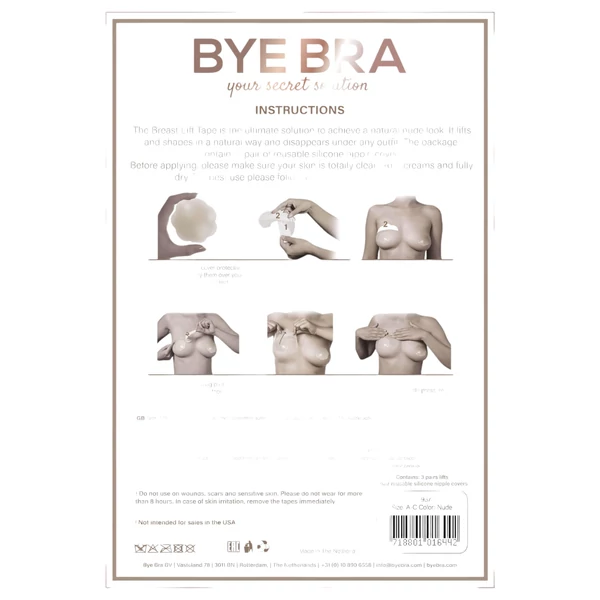 Bye Bra A-C - láthatatlan mellemelő tapasz - nude (8db)