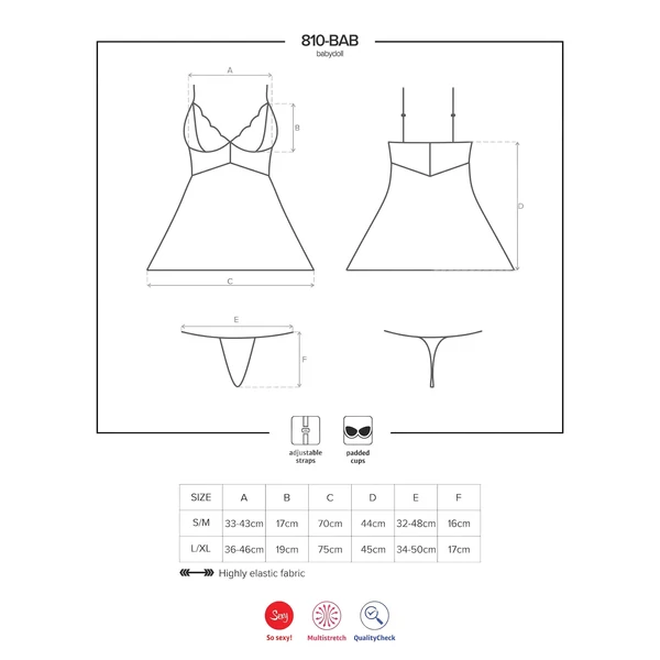 Obsessive 810-BAB-2 - csipke babydoll és tanga (fehér)