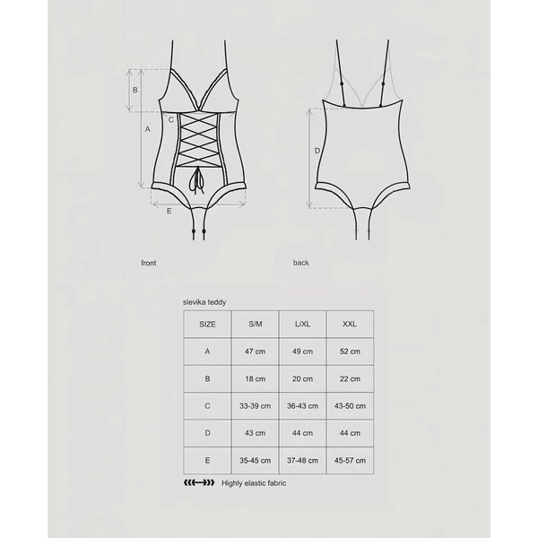 Obsessive Slevika - elöl fűzős, nyitott csipke body (fekete)