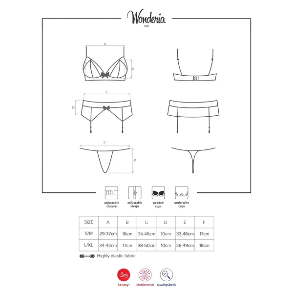 Obsessive Wonderia - hímzett csipke fehérnemű szett (fekete)