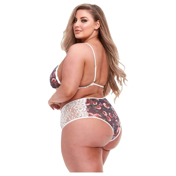 Baci Plus Size - virágos, csipkés melltartó szett